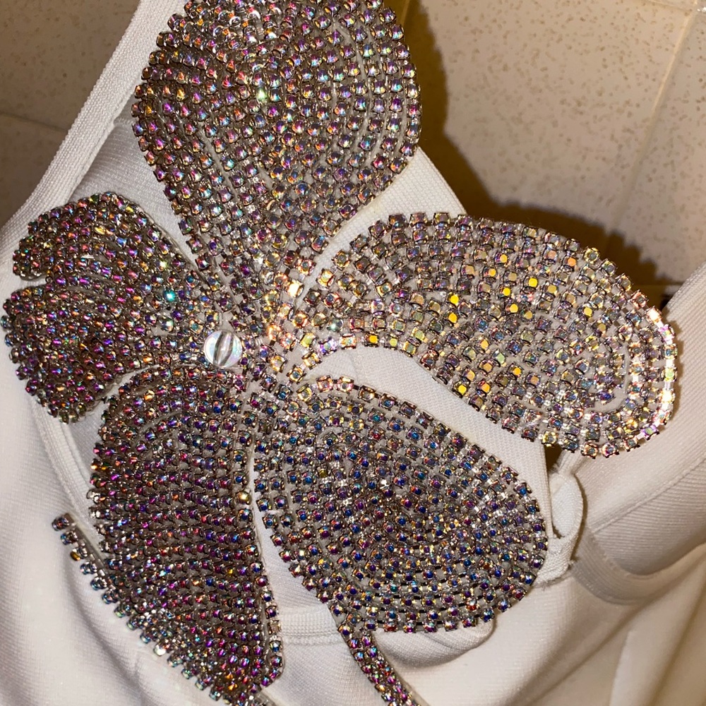 AKIRA White Floral Embellished Dress